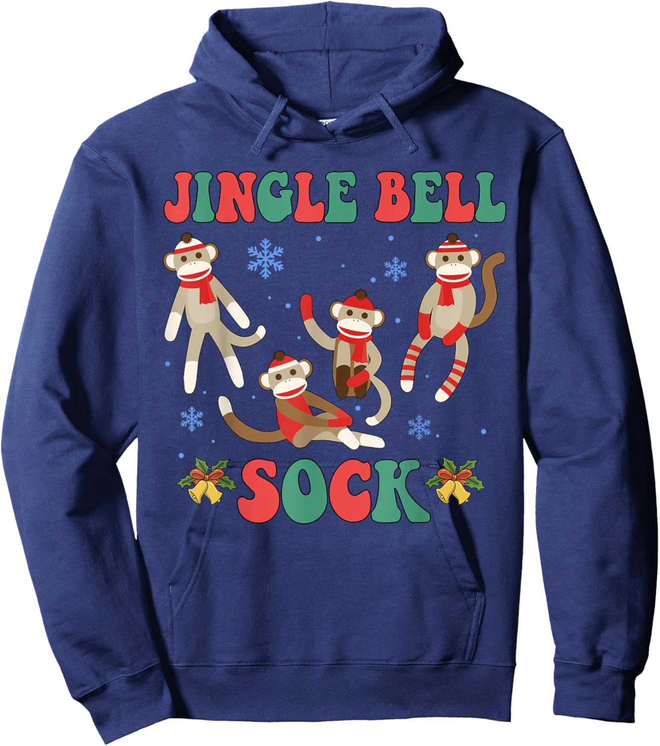 Jingle Bell Sock Funny Sock Monkey Christmas Monkey Lovers Hoodie - Hoodie | Navy