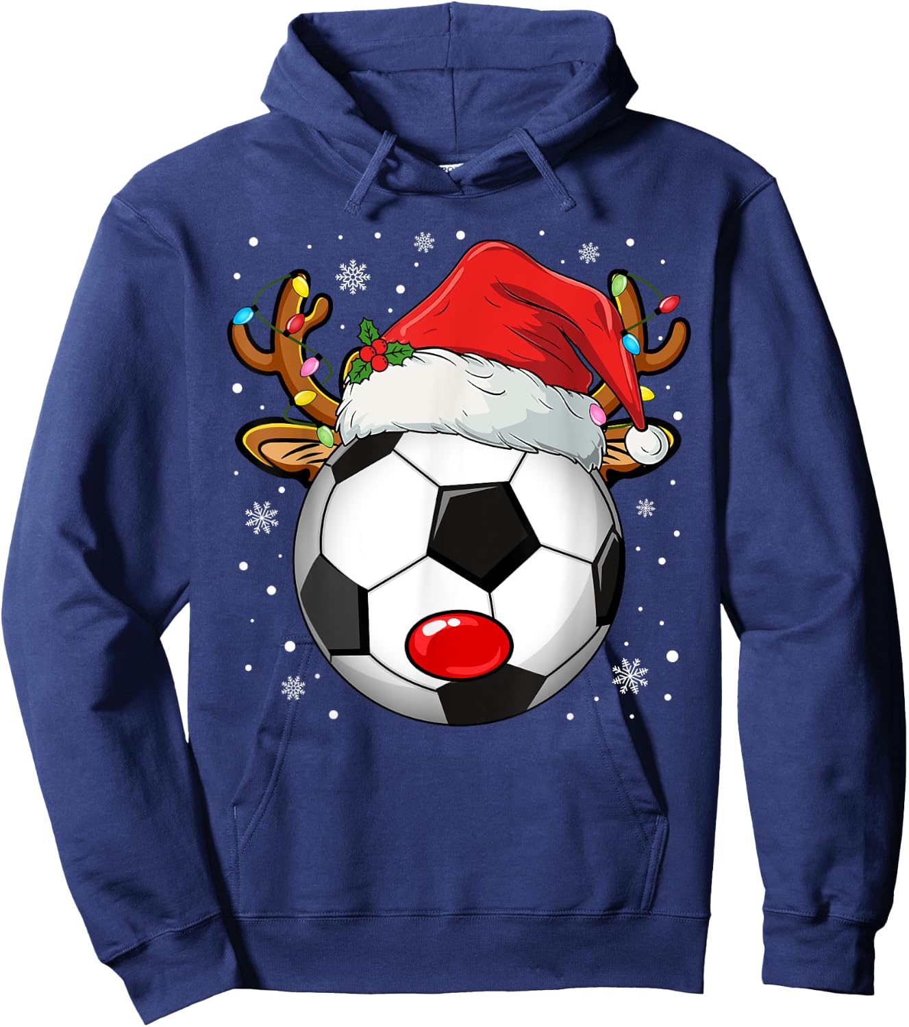 Christmas Reindeer Face Soccer Christmas Men Women Kid Hoodie - Hoodie | Navy