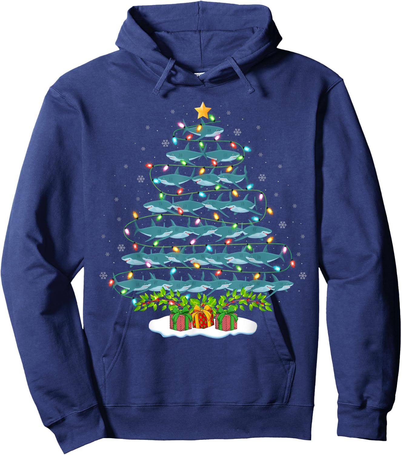 Shark Lover Xmas Holiday Santa Shark Christmas Tree Hoodie - Hoodie | Navy