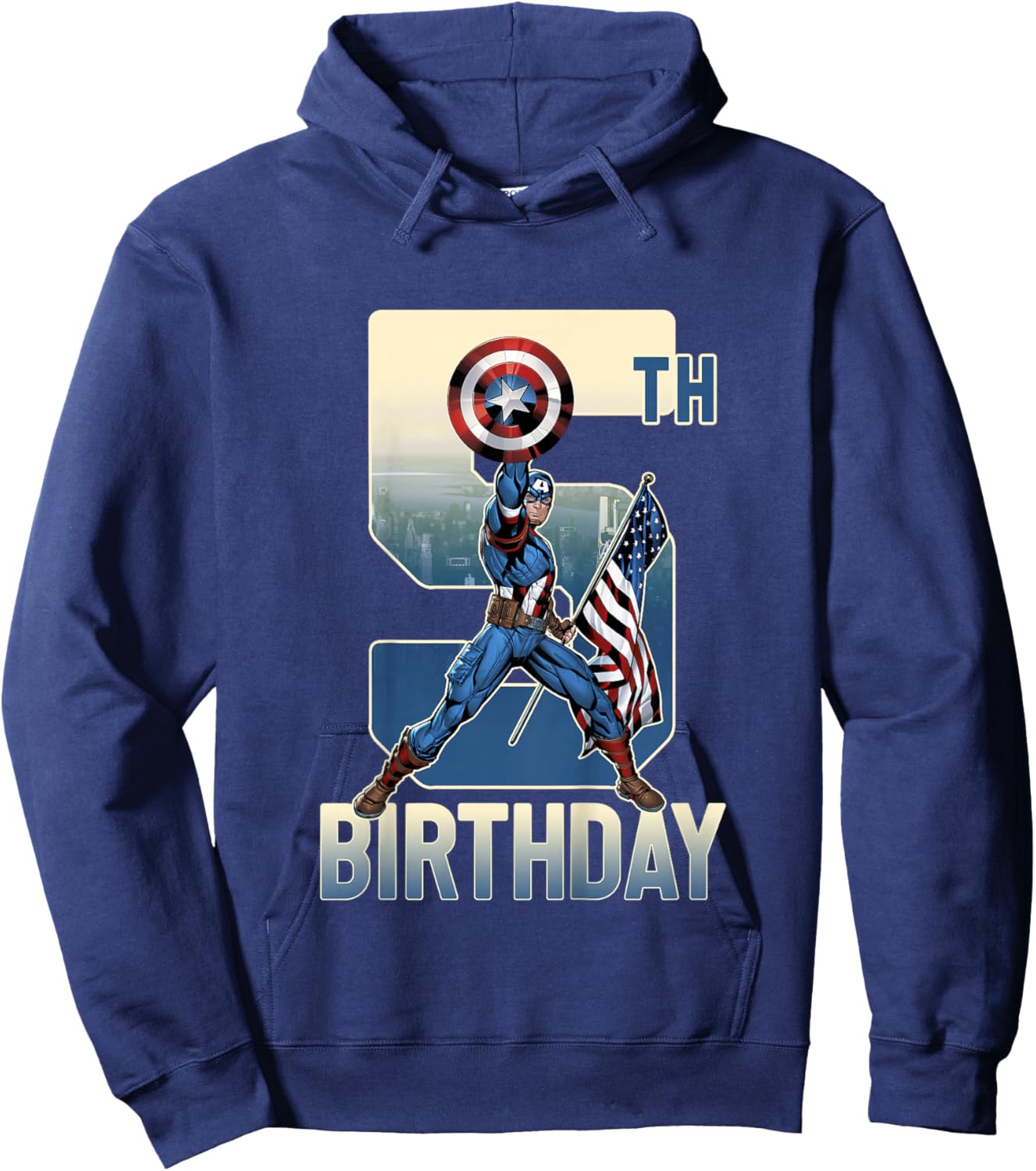 Kids Marvel Avengers Classic Captain America Epic 5th Birthday Hoodie - Hoodie | Navy