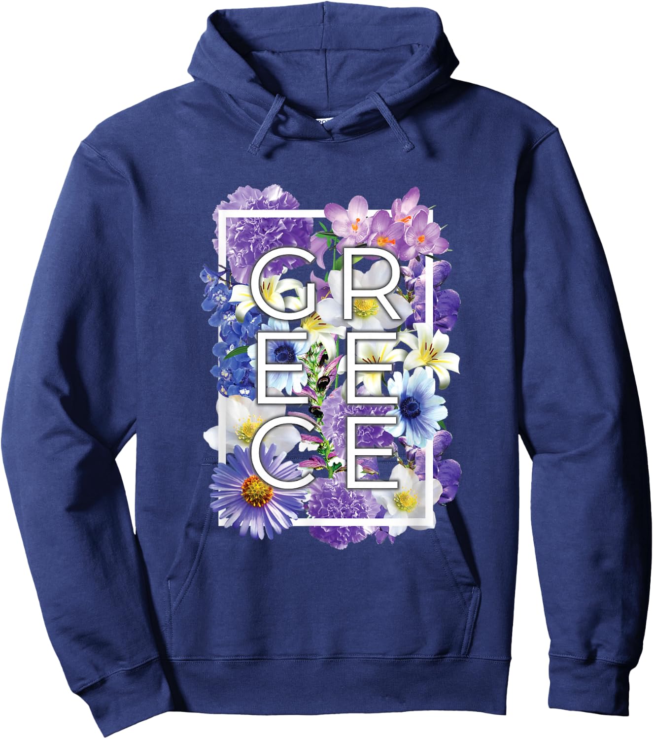 Flowers of Greece Word Art - Greek Pride Hoodie - Hoodie | Navy