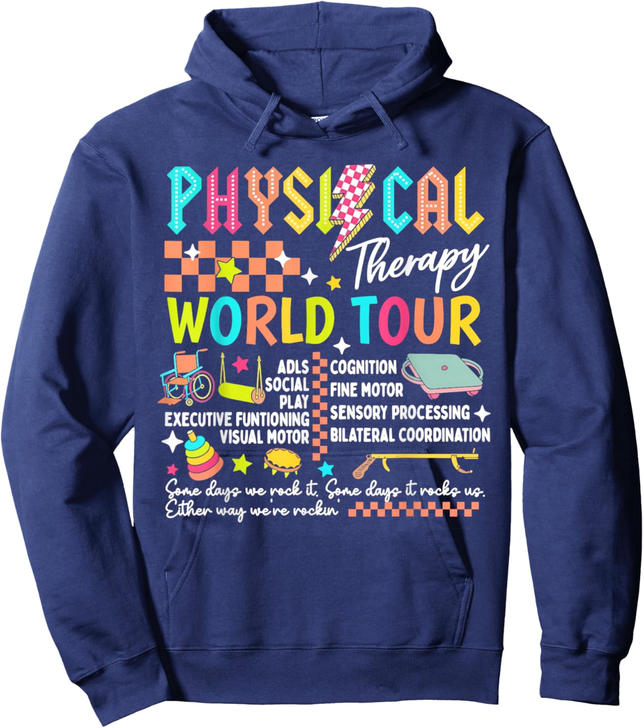 Physical Therapy World Tour Funny PT PTA Retro DPT Therapist Hoodie - Hoodie | Navy