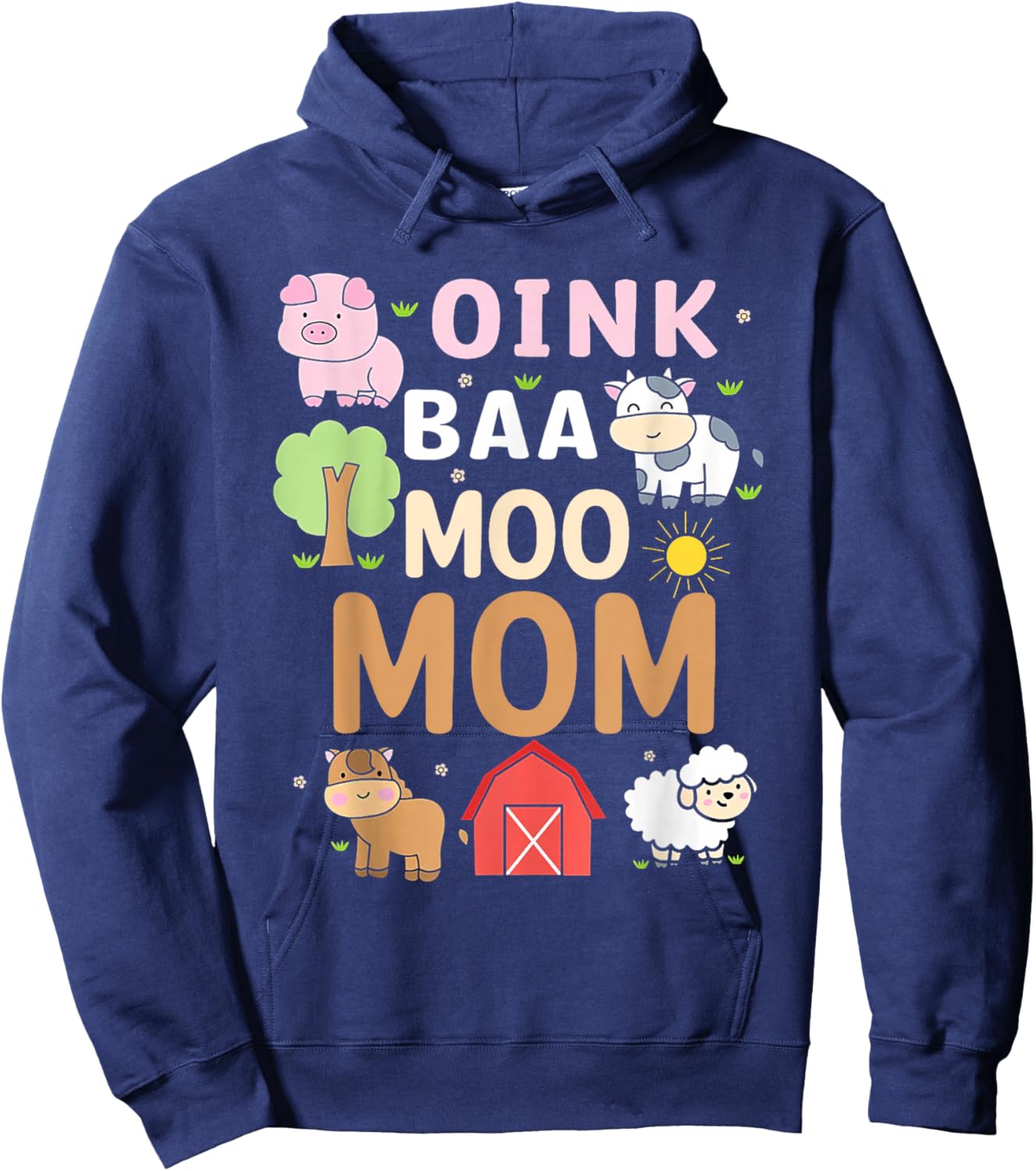Oink Baa Moo Mom Barnyard Farm 2nd Birthday Boy Girl Hoodie - Hoodie | Navy