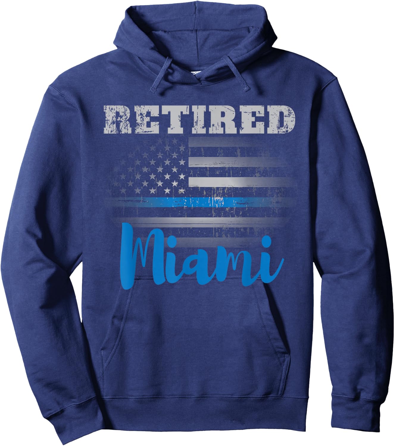 Retired Police Officer Miami American Flag Design Hoodie - Hoodie | Navy
