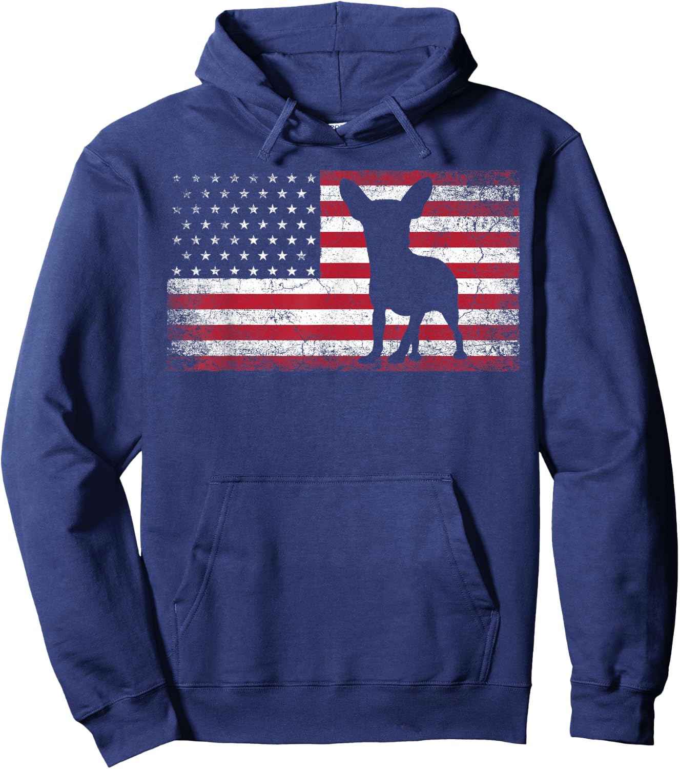 Vintage Chihuahua Dog Lover July 4th American Flag Men Women Hoodie - Hoodie | Navy