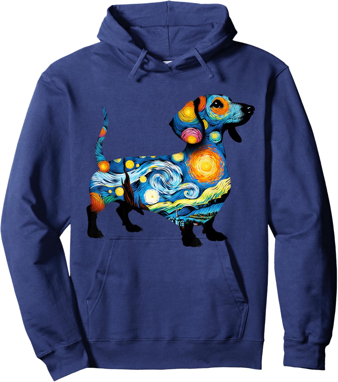 Dachshund Starry Night Painting Van Gogh Dog Dad Dog Mom Men Women Girls Kids Hoodie - Hoodie | Navy