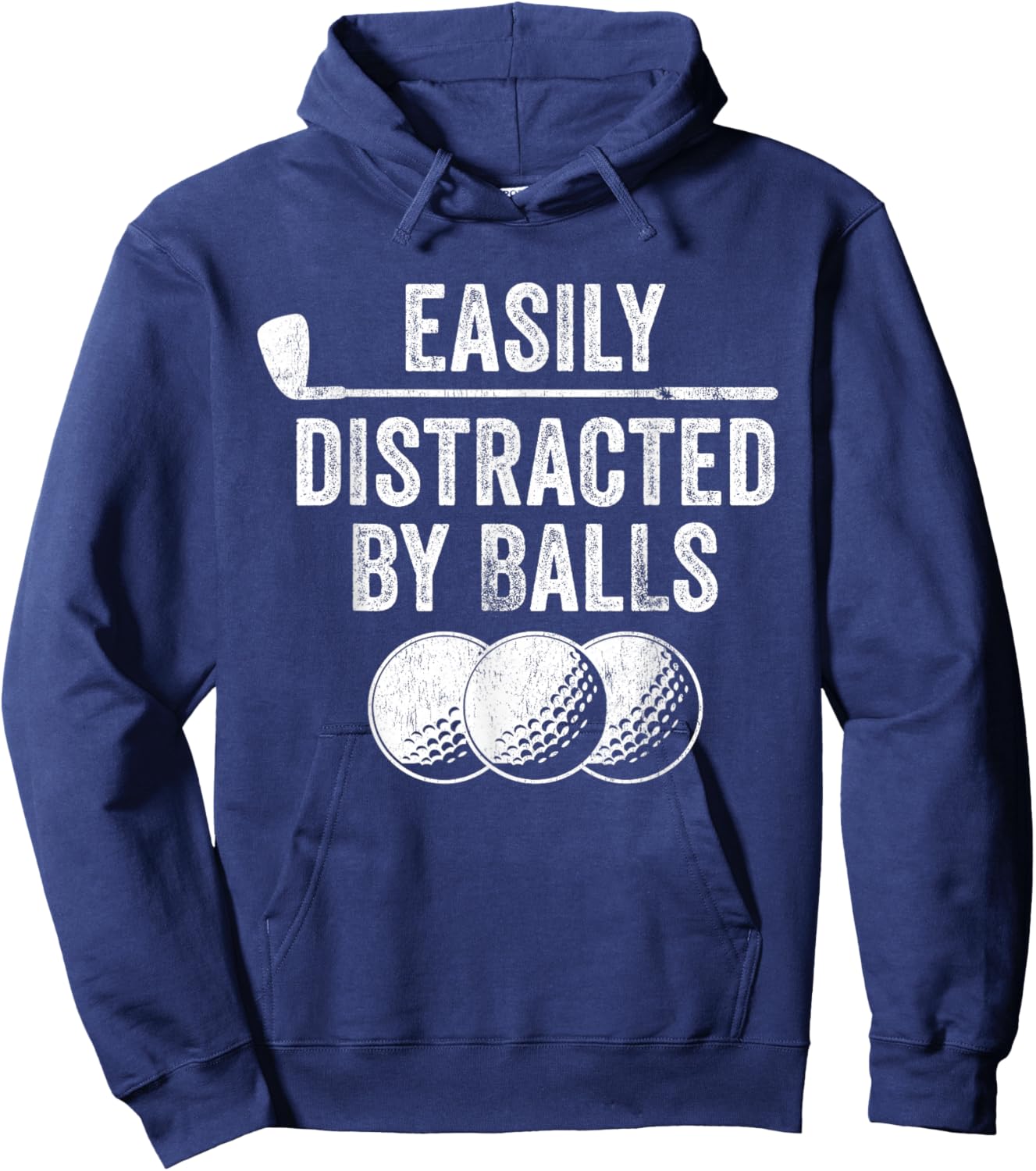 Easily Distracted by Balls Golf Ball Putt Vintage Funny Golf Hoodie - Hoodie | Navy