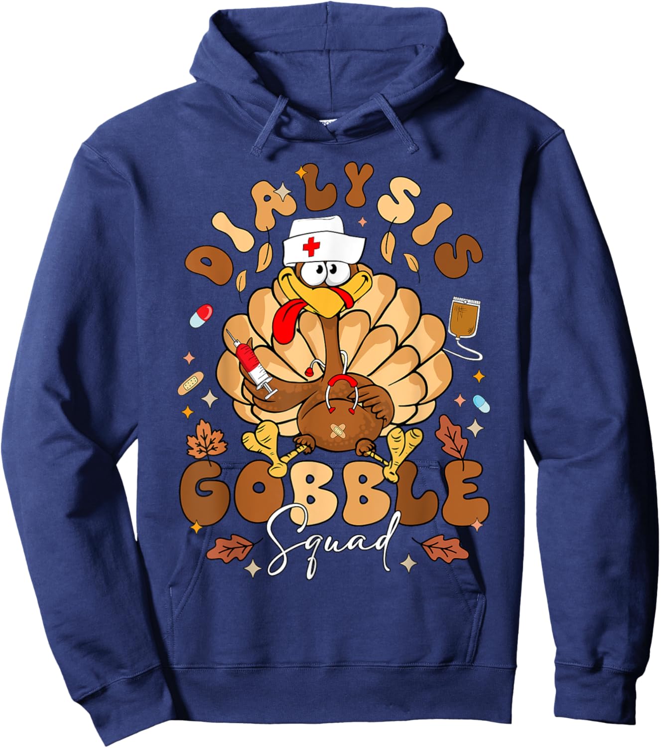 Dialysis Turkey Gobble Squad Thanksgiving Dialysis Nurse Hoodie - Hoodie | Navy