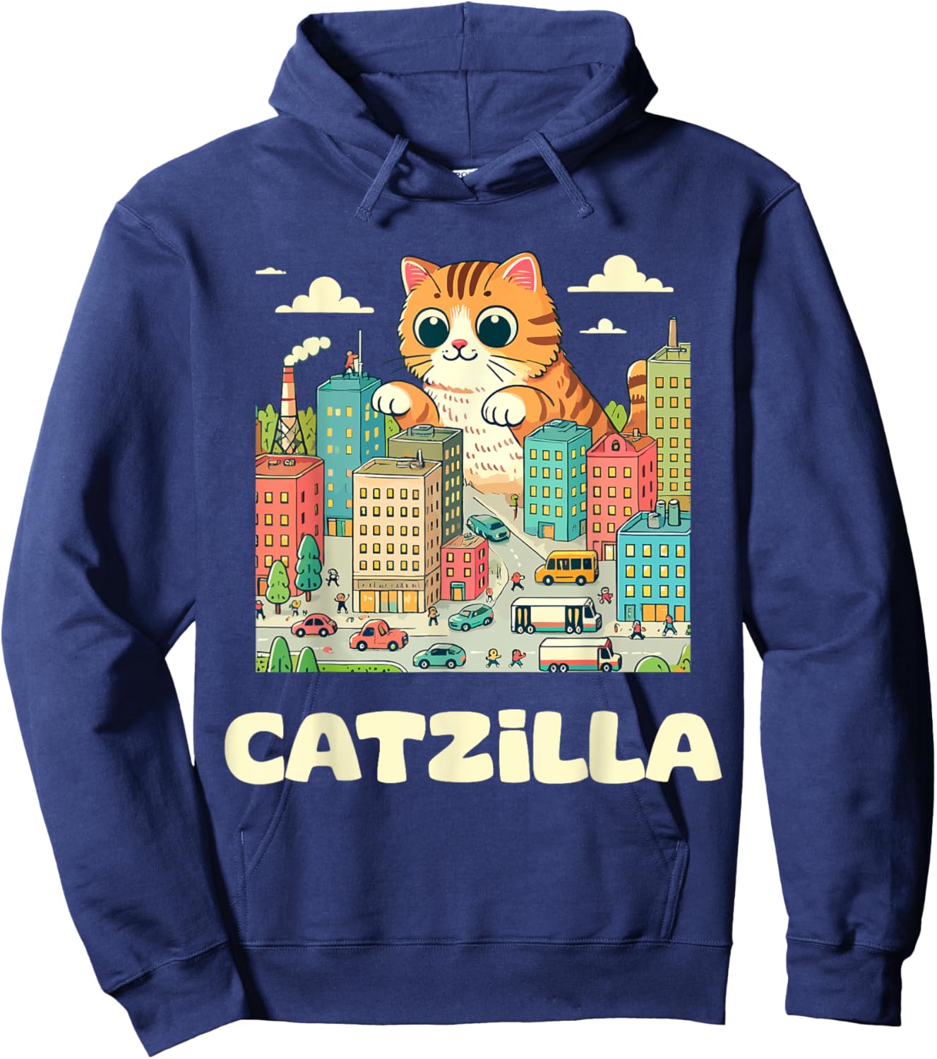 Catzilla Cat Art Funny Cat Gifts Men Women Girls Kids Hoodie - Hoodie | Navy