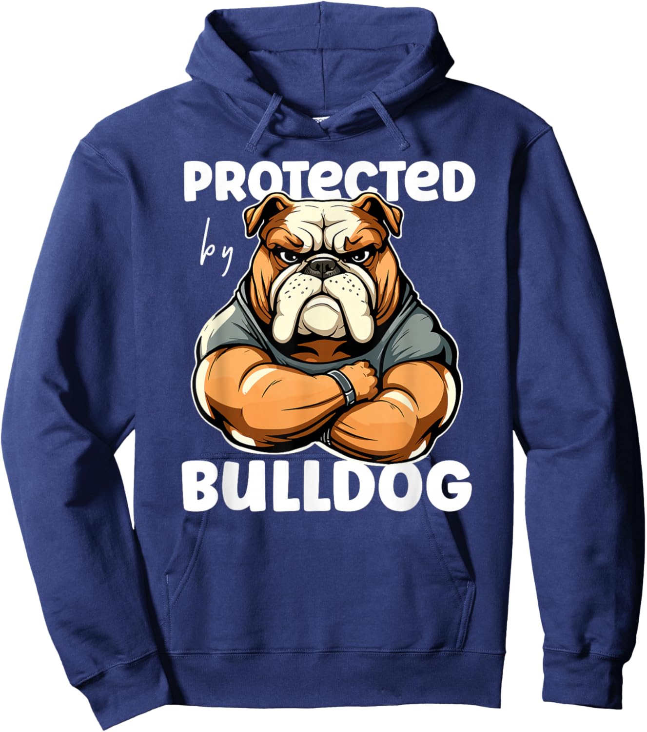 Funny Bulldog Dog - Protected By A Bulldog Men Women Girls Kids Hoodie - Hoodie | Navy