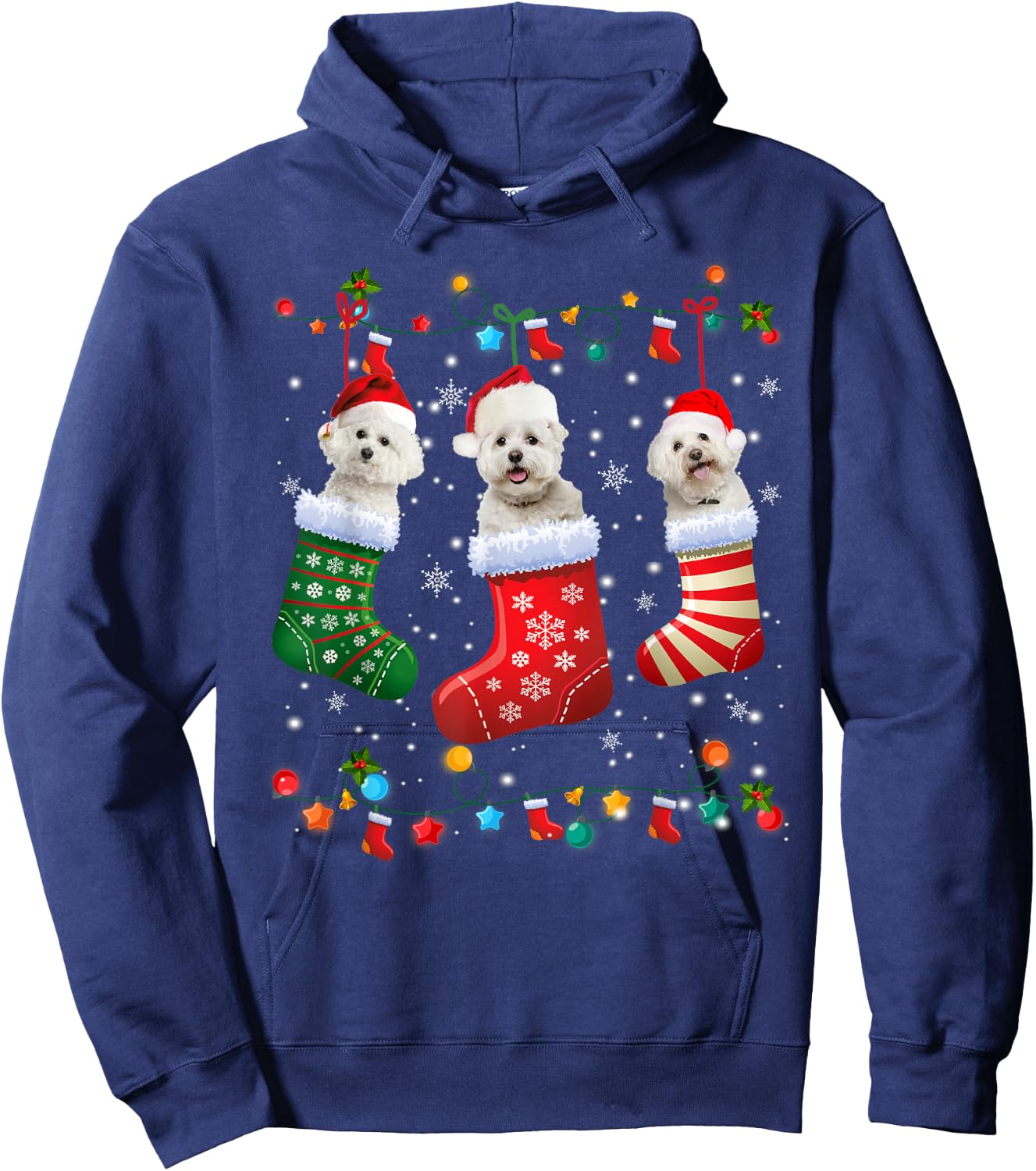 Christmas Socks Pajama Bichon Frise Dog Puppy Lover Hoodie - Hoodie | Navy