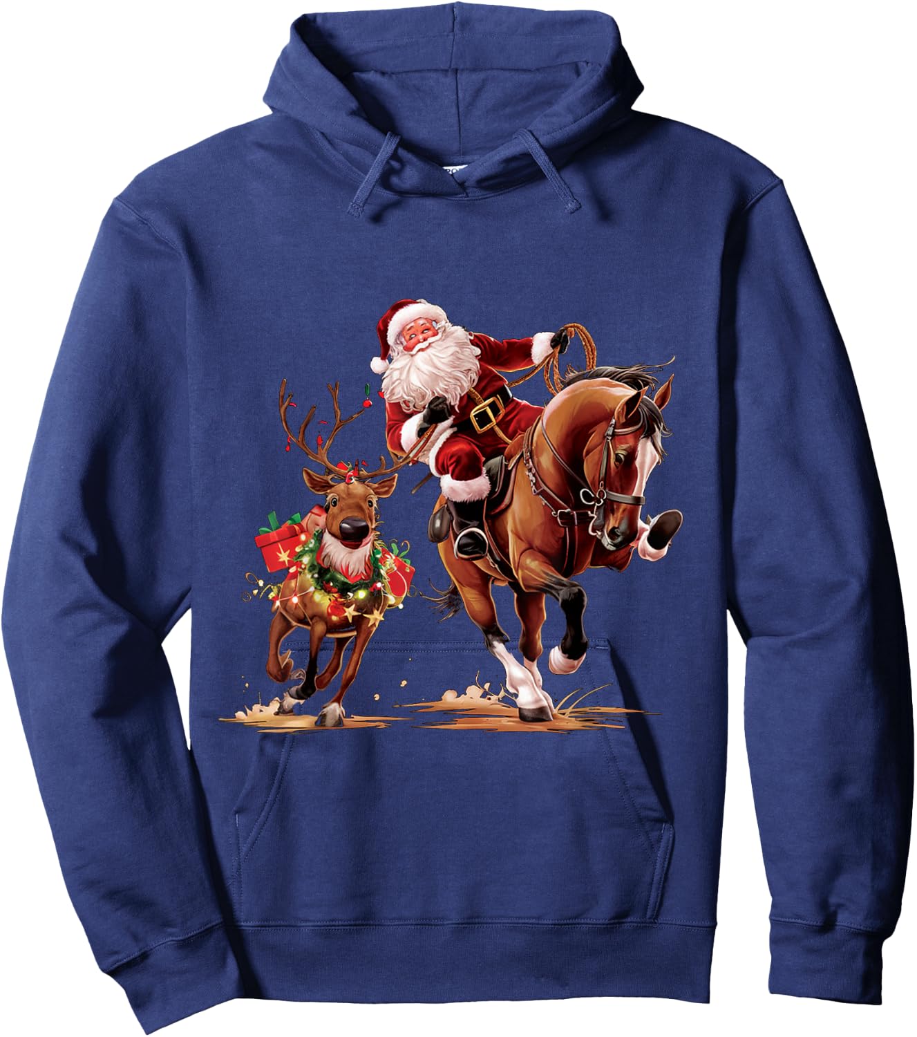 Funny Cowboy Santa Bulldogging Christmas Cowboy Western Xmas Hoodie - Hoodie | Navy