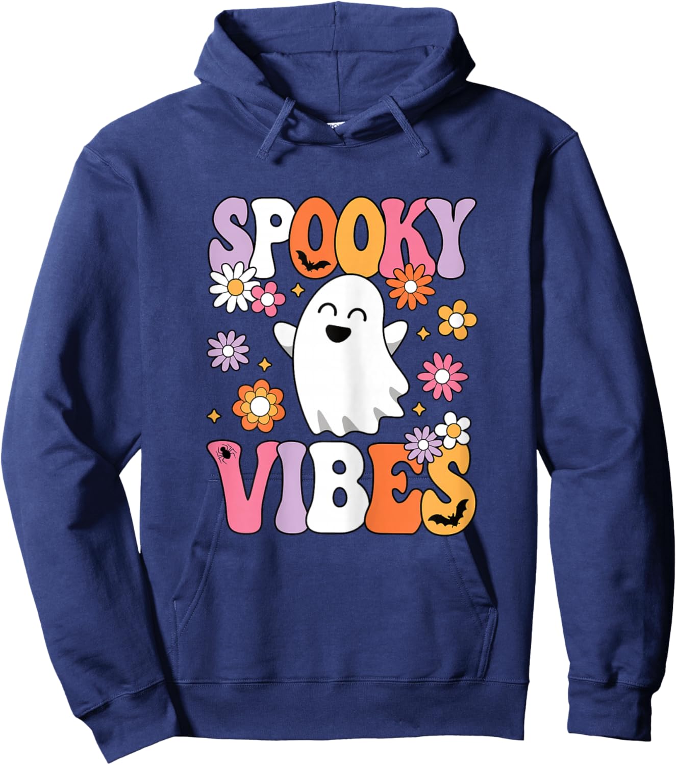 Spooky Vibes Groovy Halloween Ghost Women Girls Teens Kids Hoodie - Hoodie | Navy