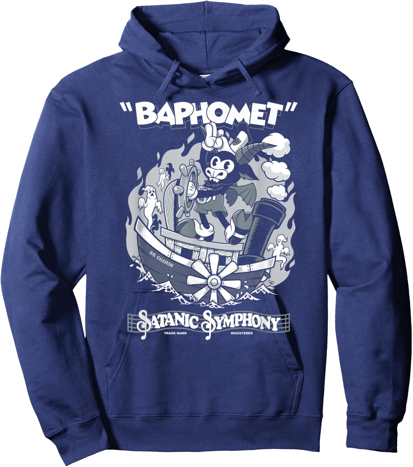 Vintage Cartoon Baphomet - Creepy Cute Goth - Occult Hoodie - Hoodie | Navy