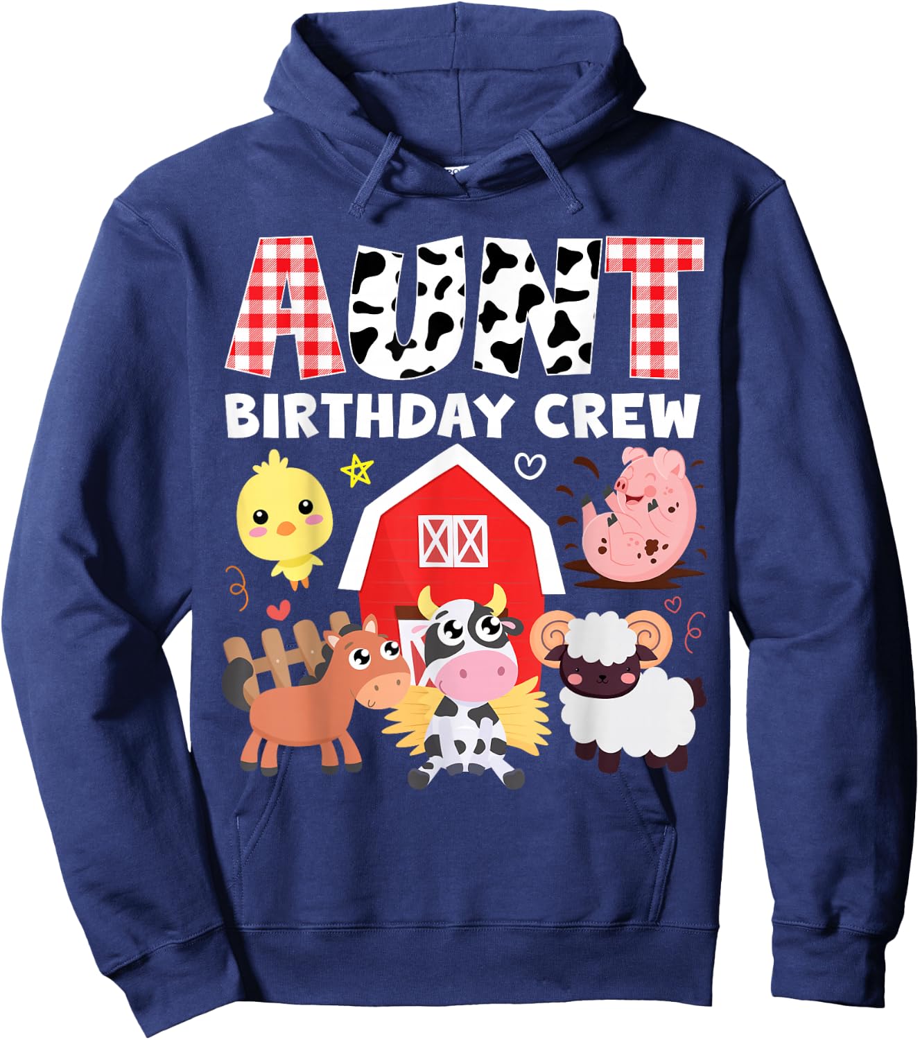 Cow Aunt Birthday Crew Farm Theme Animals Birthday Party Kid Hoodie - Hoodie | Navy