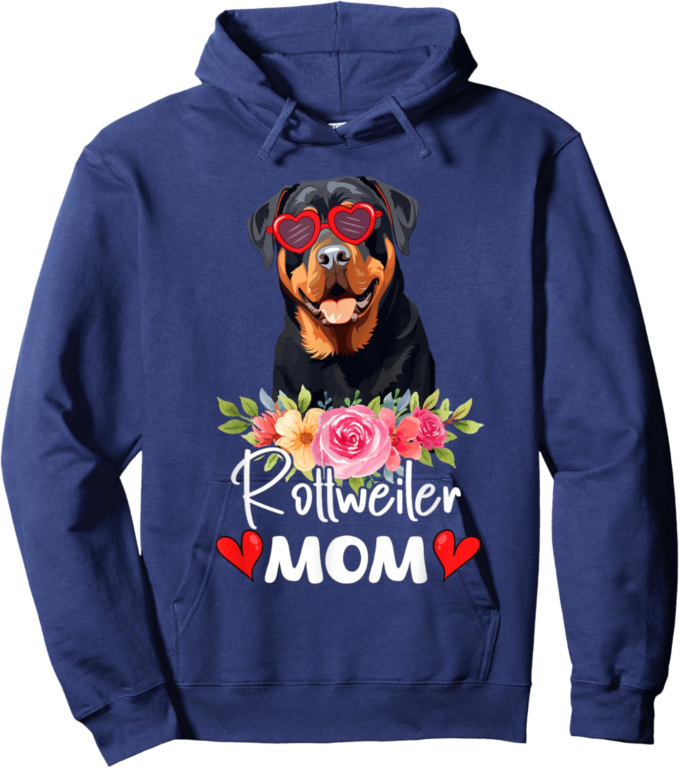 Rottweiler Mom Mama Sunglasses Flower Dog Lover Owner Hoodie - Hoodie | Navy