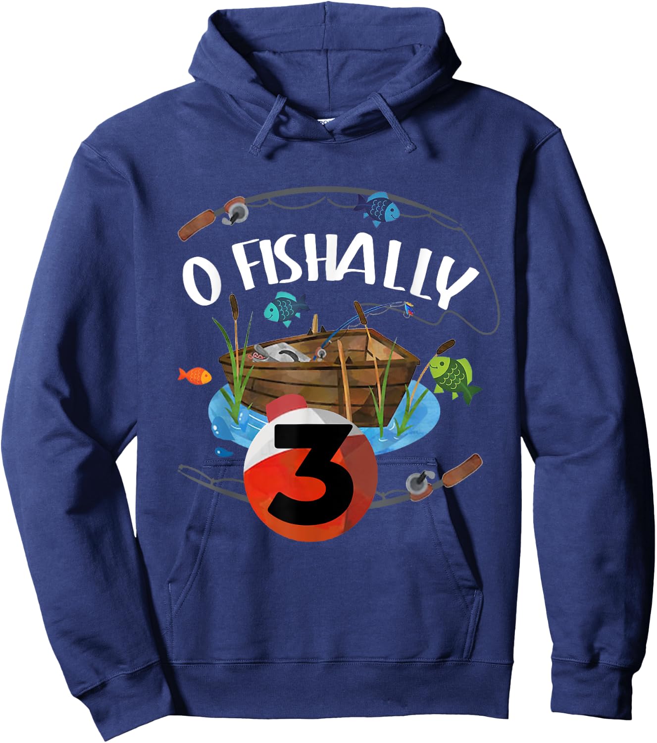 O-Fishally 3 Years Old Fisherman 3rd Birthday Fishing Kids Hoodie - Hoodie | Navy