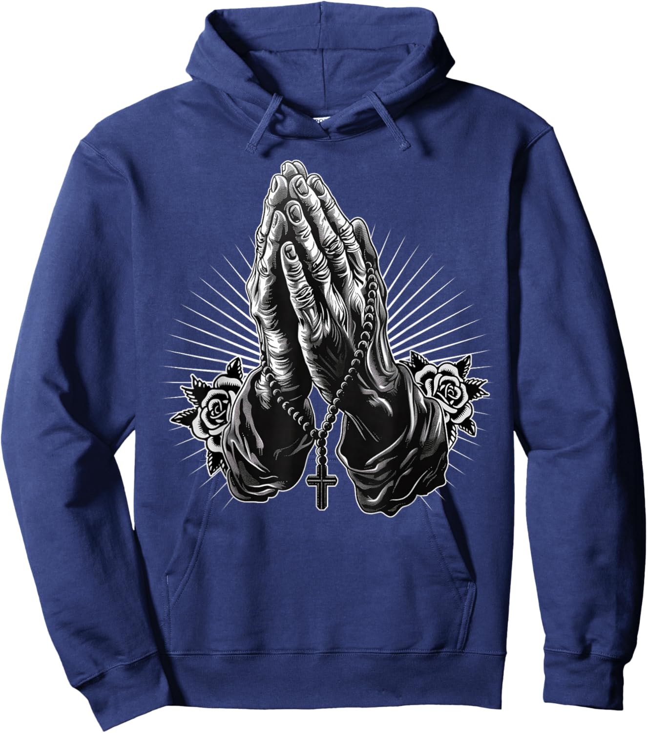 Prayer Hands Catholic Christian Chicano Tattoo Rosary Hoodie - Hoodie | Navy