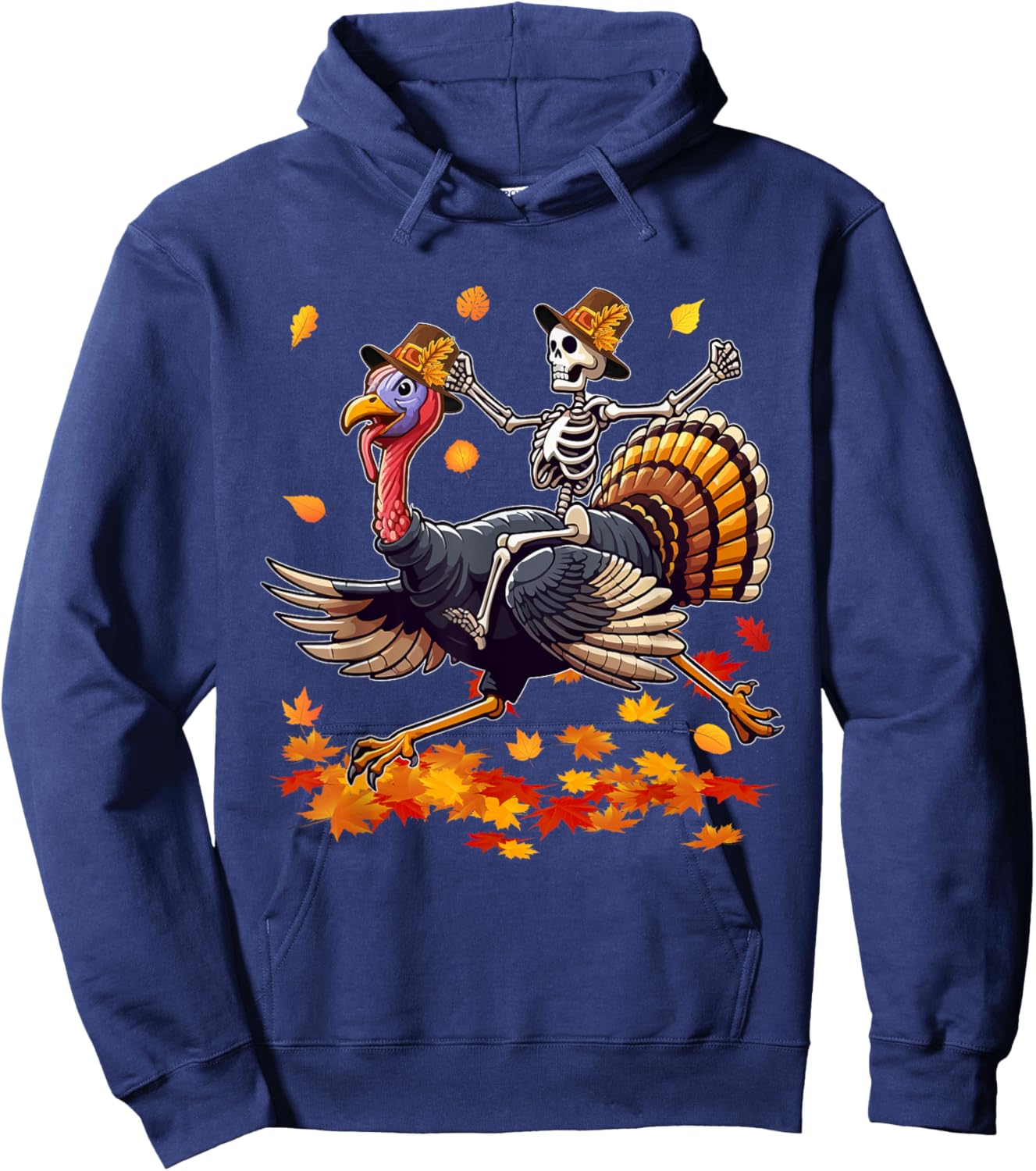 Santa X-ray Skeleton Riding Reindeer Turkey Lover Family Hoodie - Hoodie | Navy