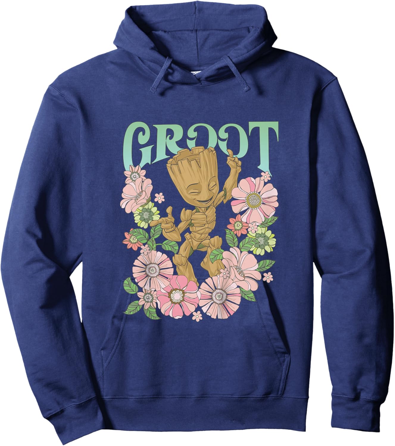Kids Marvel Guardians of The Galaxy Classic Floral Groovy Groot Hoodie - Hoodie | Navy
