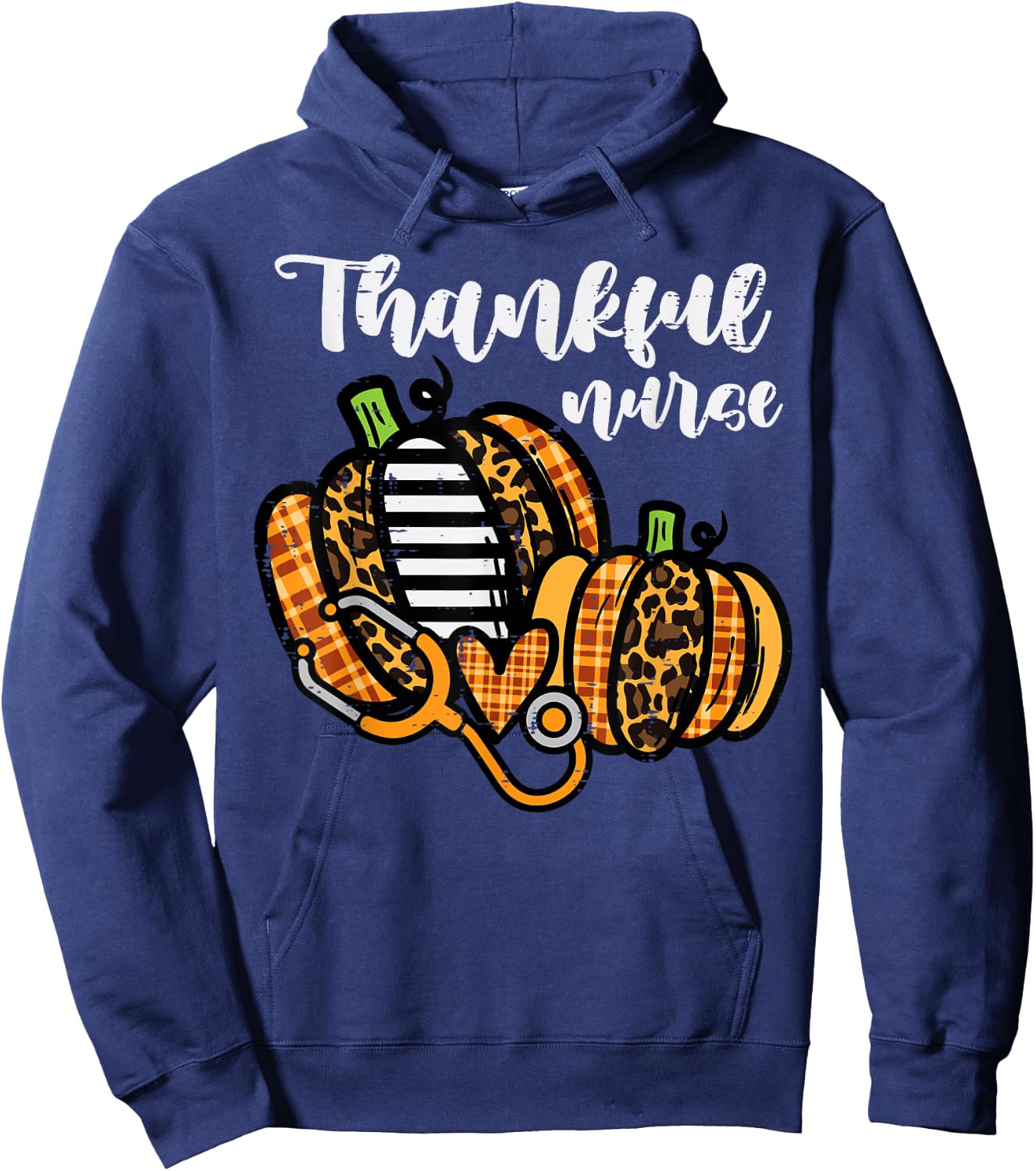 Pumpkin Thankful Nurse Thanksgiving Scrub Top Fall Women RN Hoodie - Hoodie | Navy
