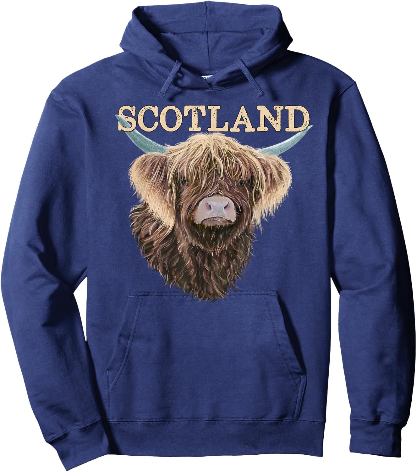 Scottish Highland Cow With Scotland Slogan Hoodie - Hoodie | Navy