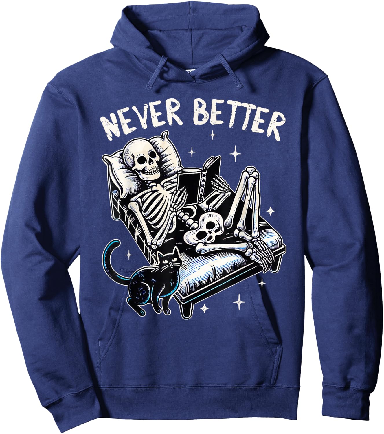 Funny Halloween Outfit Never Better Skeleton Cat Skull Hoodie - Hoodie | Navy