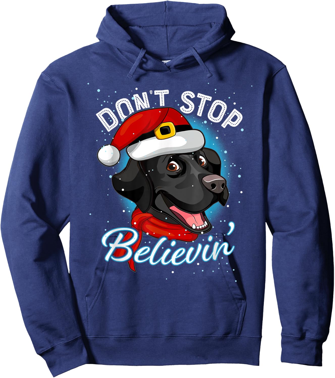 Don't Stop Believin Black Lab Santa Dog Lover Gift Christmas Hoodie - Hoodie | Navy