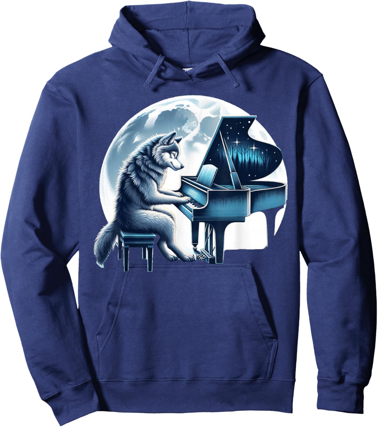 Cute Wolf Playing Piano Wolves Musician Music Hoodie - Hoodie | Navy