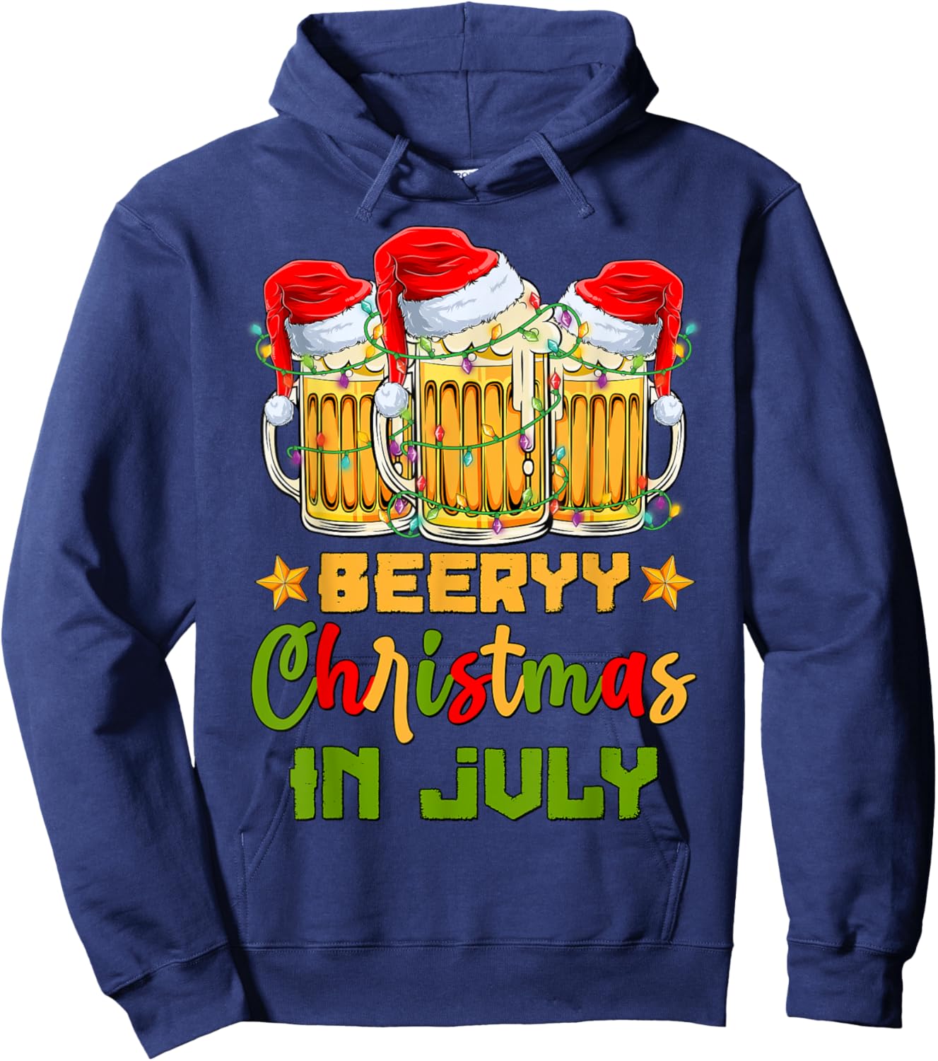 Funny Mugs Of Beer Lights Christmas In July Summer Vacation Women Hoodie - Hoodie | Navy
