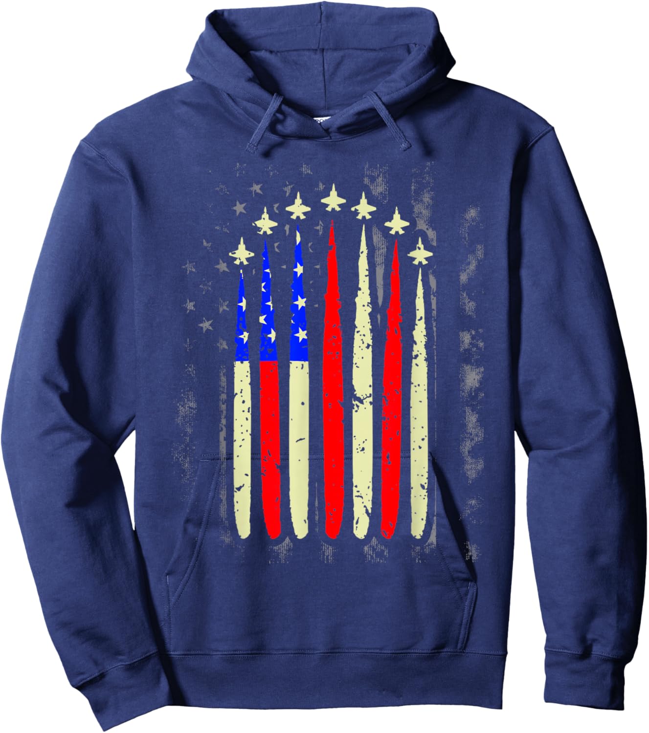 4th of July Jet Fighter American Flag Patriotic Hero Flying Hoodie - Hoodie | Navy