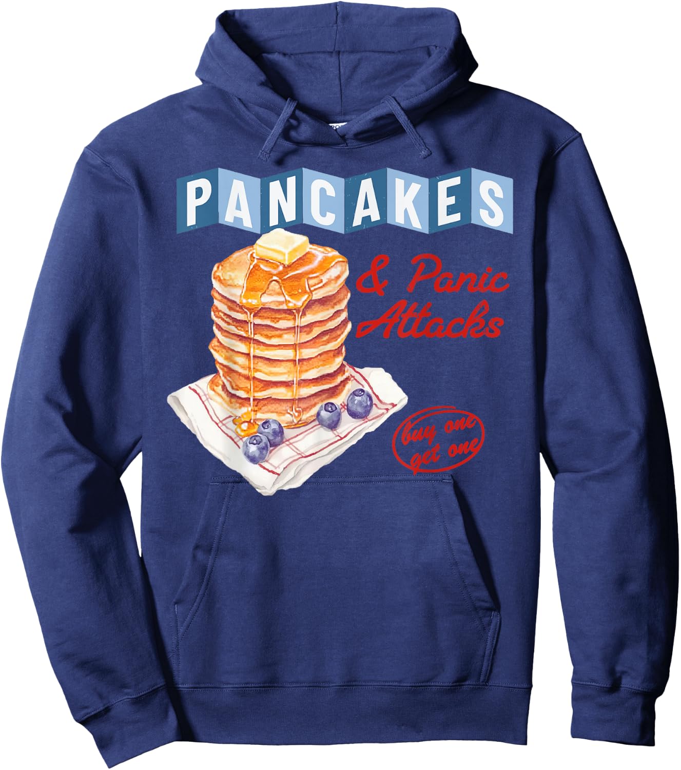 Retro Pancakes And Panic Attacks Funny Breakfast Women Hoodie - Hoodie | Navy