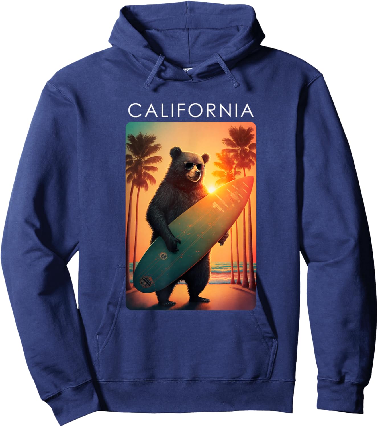 California Shirt Cool Republic Bear Surfing Beach California Hoodie - Hoodie | Navy