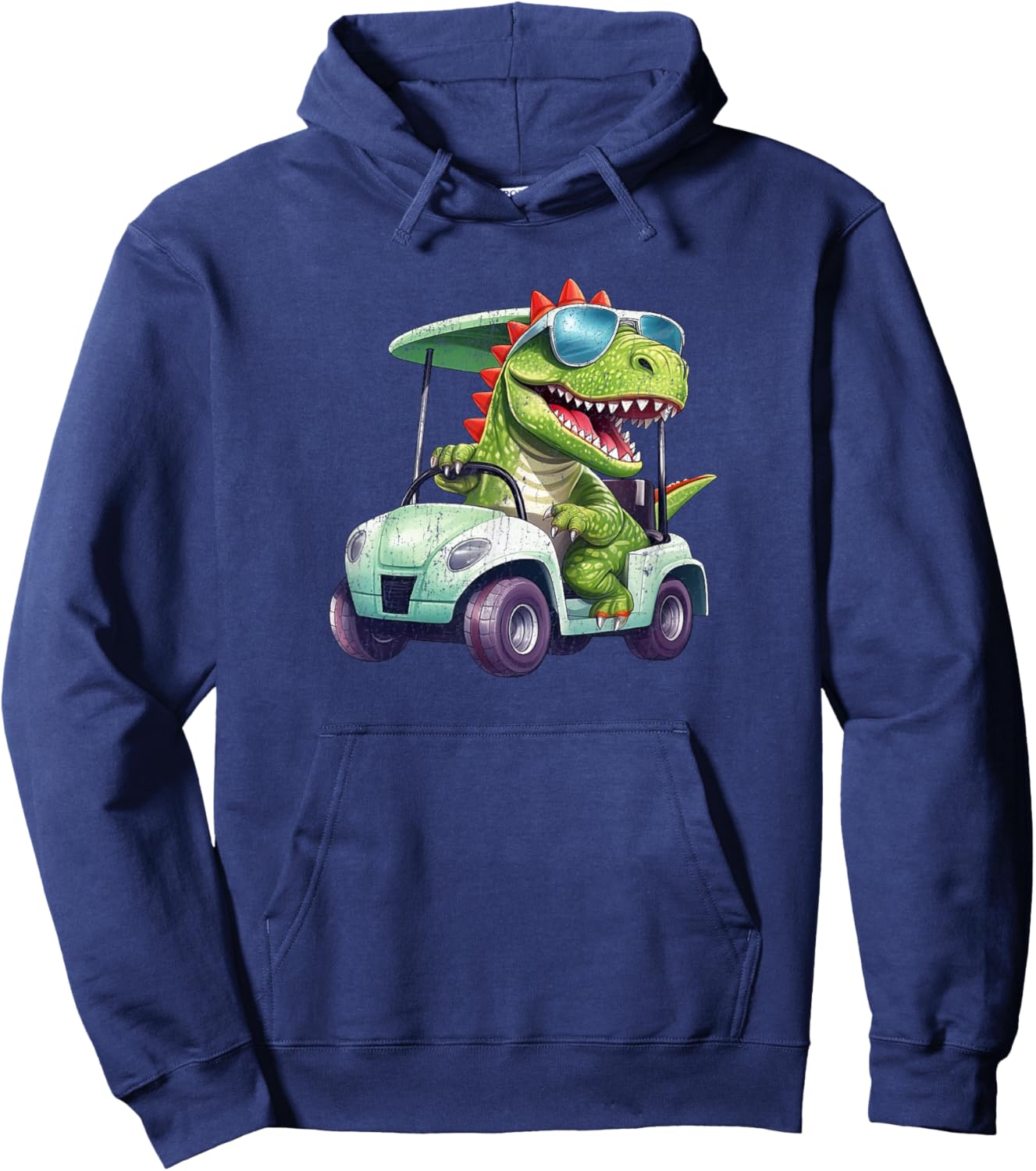 Vintage T-Rex Tyrannosaurus Dinosaur in a Golf Cart Funny Hoodie - Hoodie | Navy