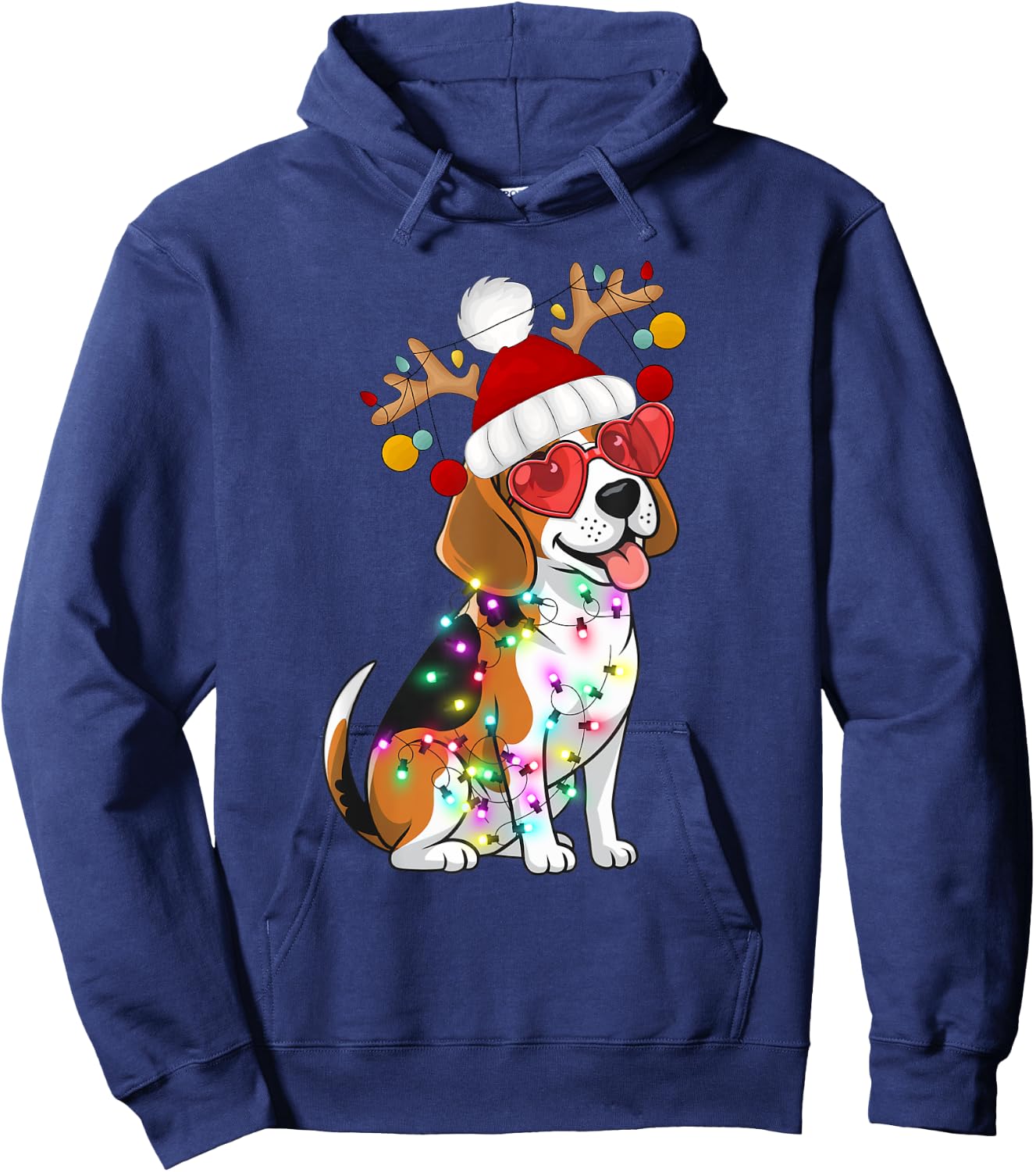 Beagle Dog Christmas Lights Santa Holiday Design Hoodie - Hoodie | Navy
