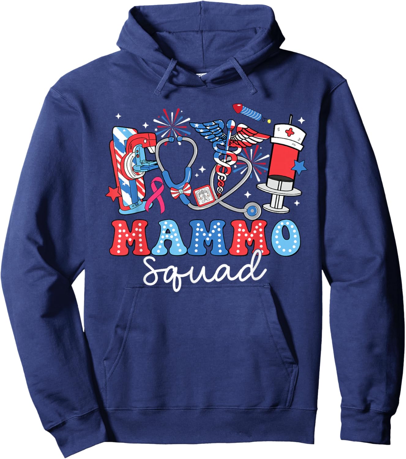 Groovy Mammo Squad Mammo Tech USA Flag Fireworks 4th Of July Women Men Hoodie - Hoodie | Navy