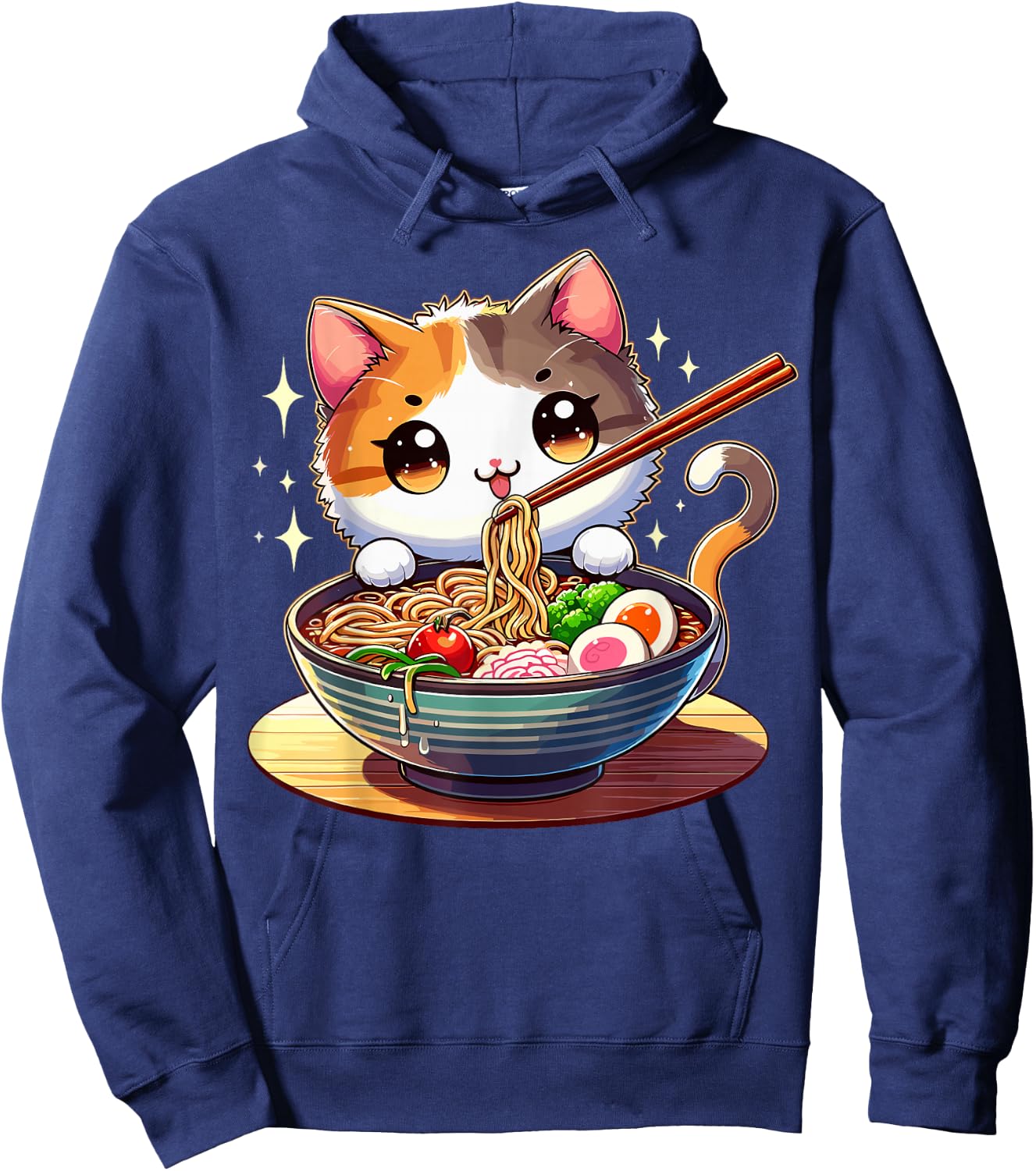 Cat Ramen Noodles Anime Kawaii Japanese Cat Hoodie - Hoodie | Navy