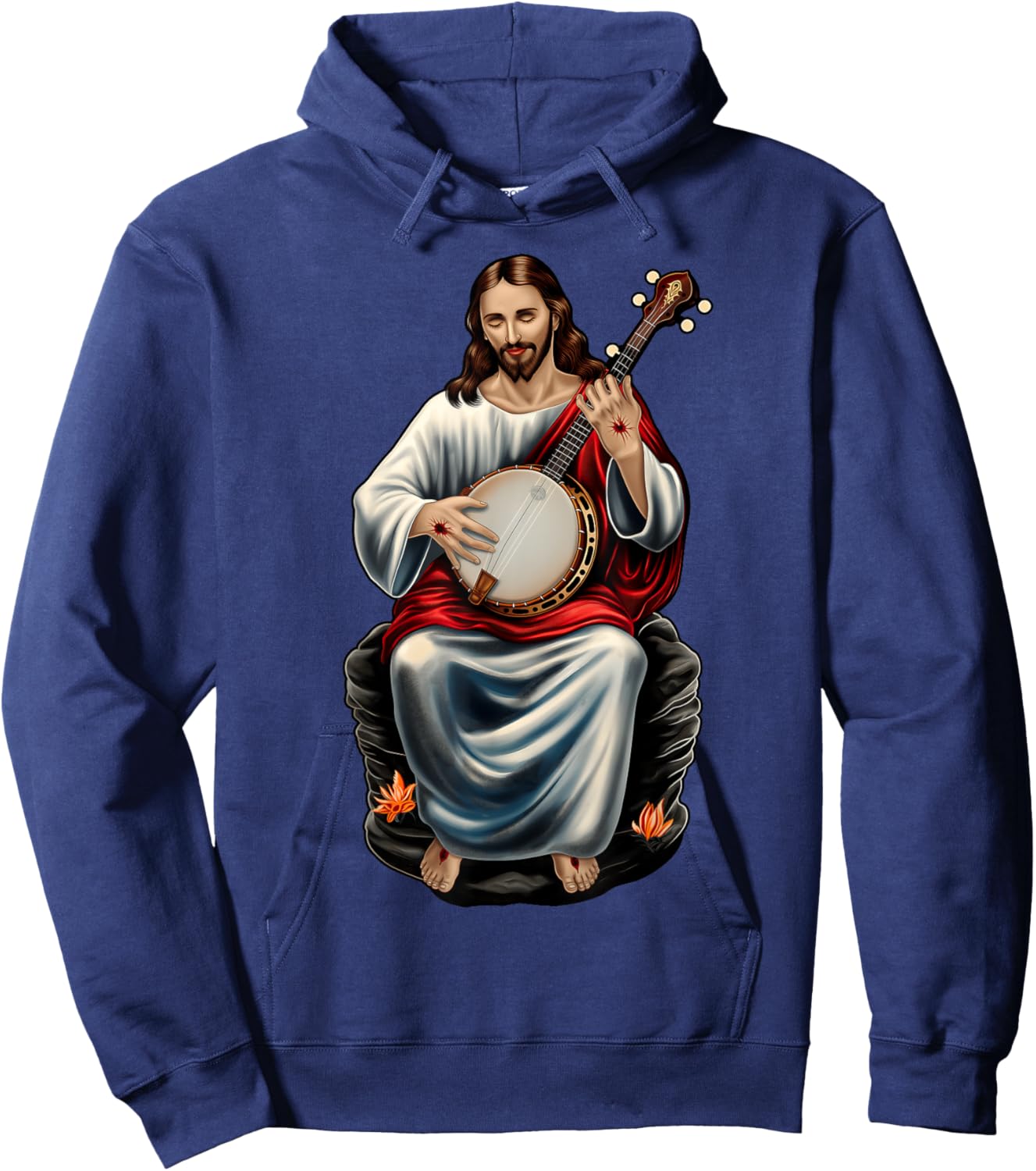 Jesus Christian Religious Playing Banjo Bluegrass Hoodie - Hoodie | Navy