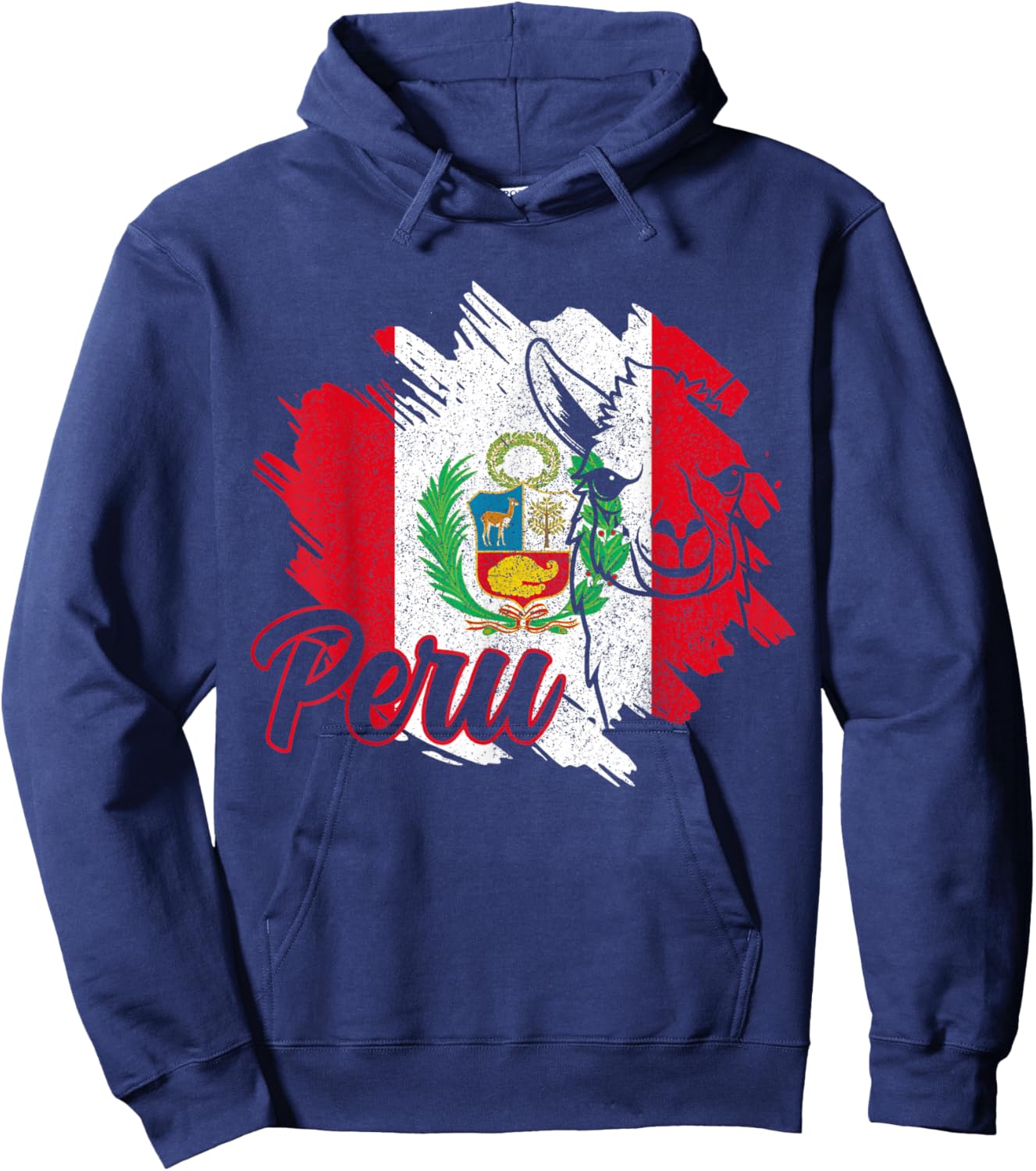 Peru Llama Alpaca Peruvian Flag Pride Vintage Souvenir Hoodie - Hoodie | Navy