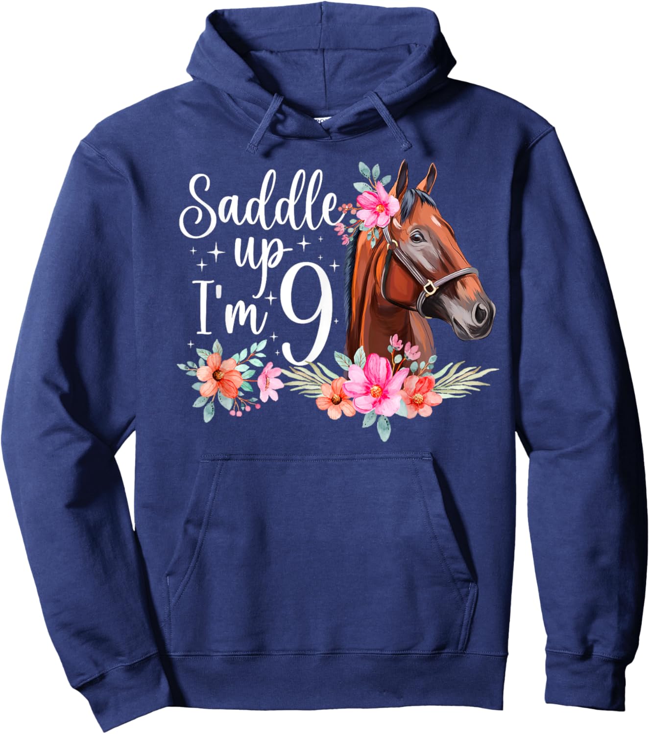 9th Horse Birthday Nine Year Old Girl Horses Birthday Hoodie - Hoodie | Navy