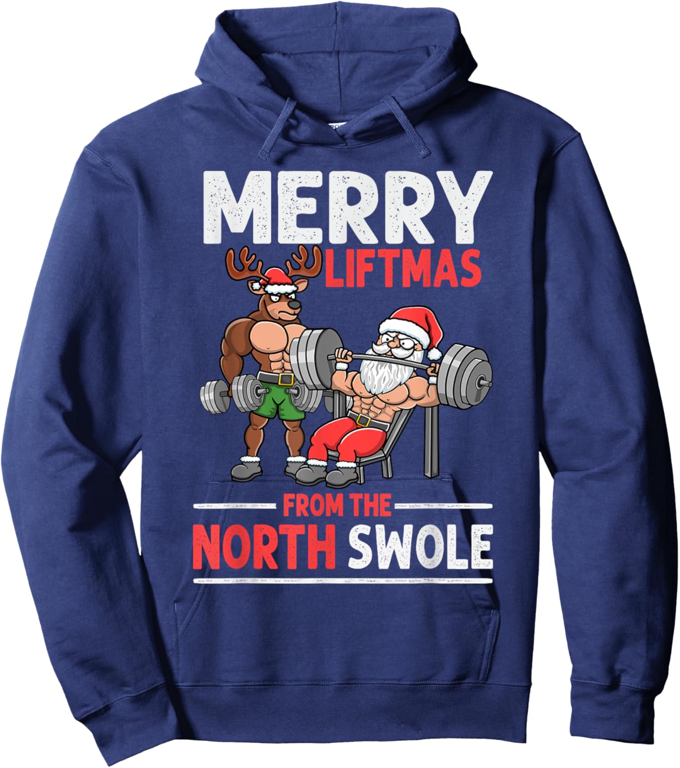Merry Liftmas from North Swole Muscle Santa Weightlifting Hoodie - Hoodie | Navy