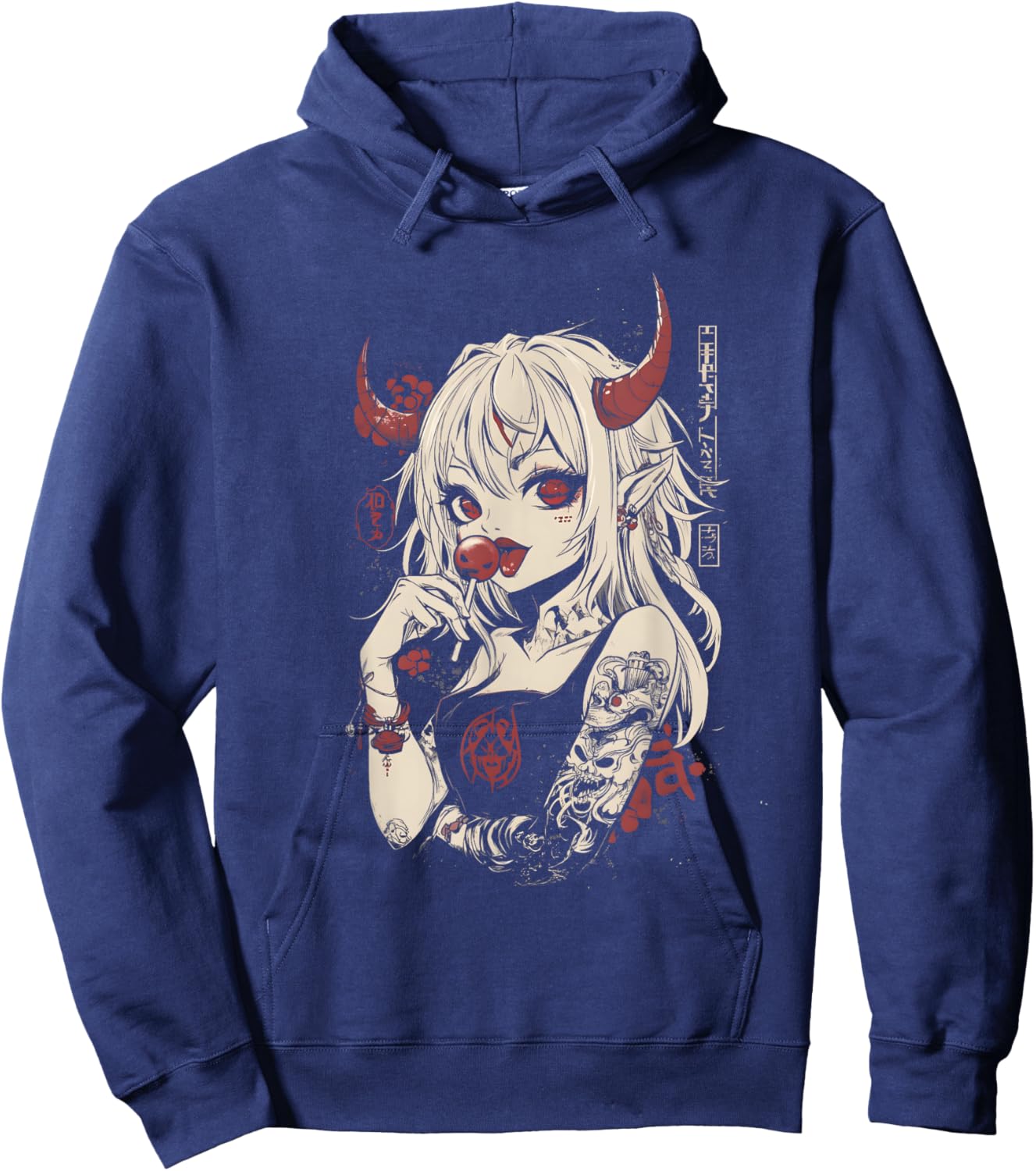 Goth Grunge Girl Waifu Demon Anime Horror Alt Aesthetic Hoodie - Hoodie | Navy