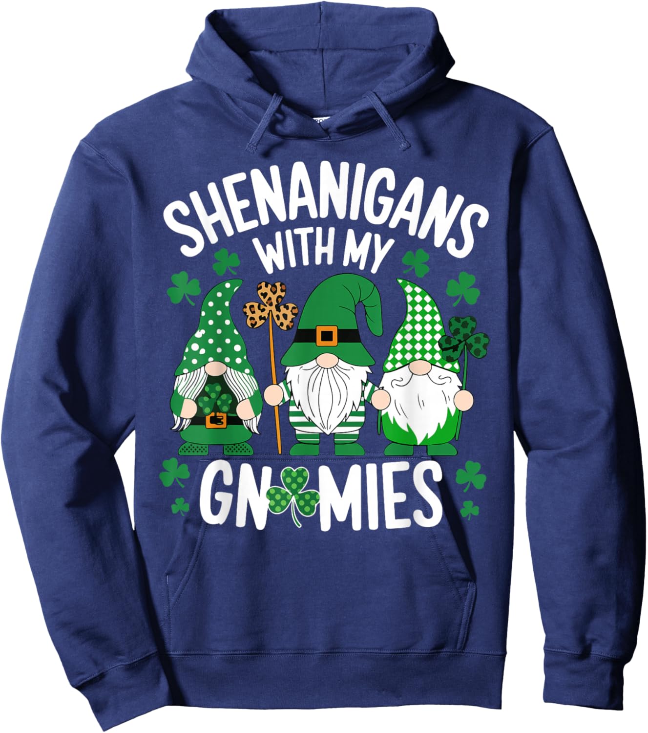 St Patricks Day Lucky Shamrock Leopard Gnomes Irish Women Hoodie - Hoodie | Navy