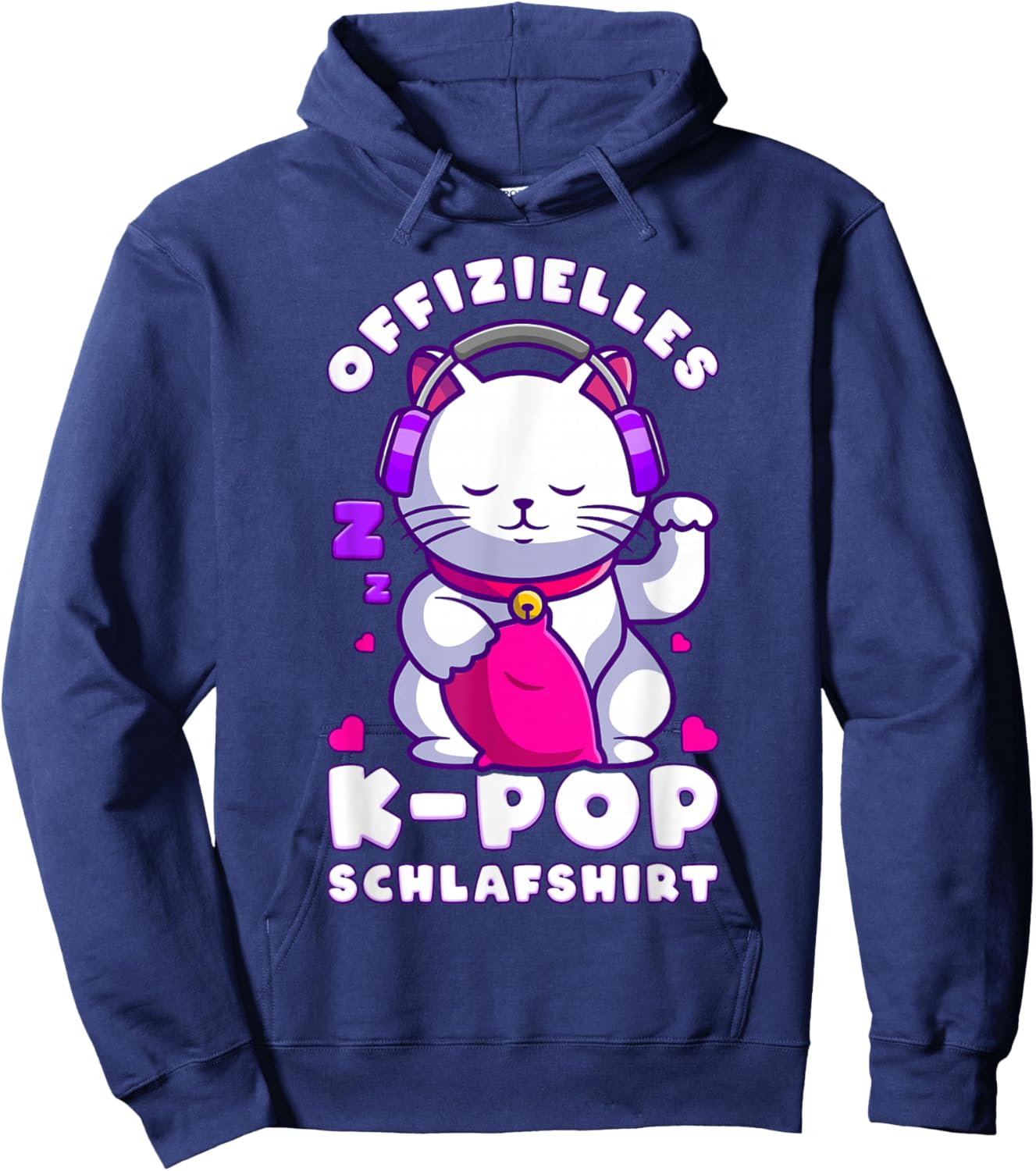 K-Pop Schlafshirt, Koreanische Musik, Katze K-Pop Hoodie - Hoodie | Navy