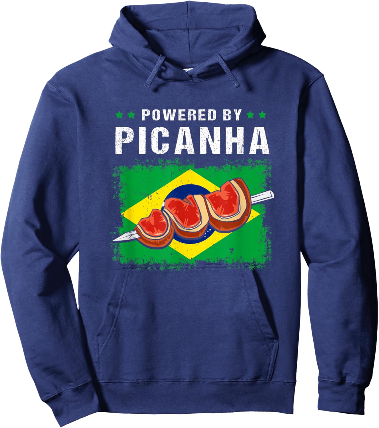 Powered By Picanha Steak Brasil Funny Brazil Flag Hoodie - Hoodie | Navy