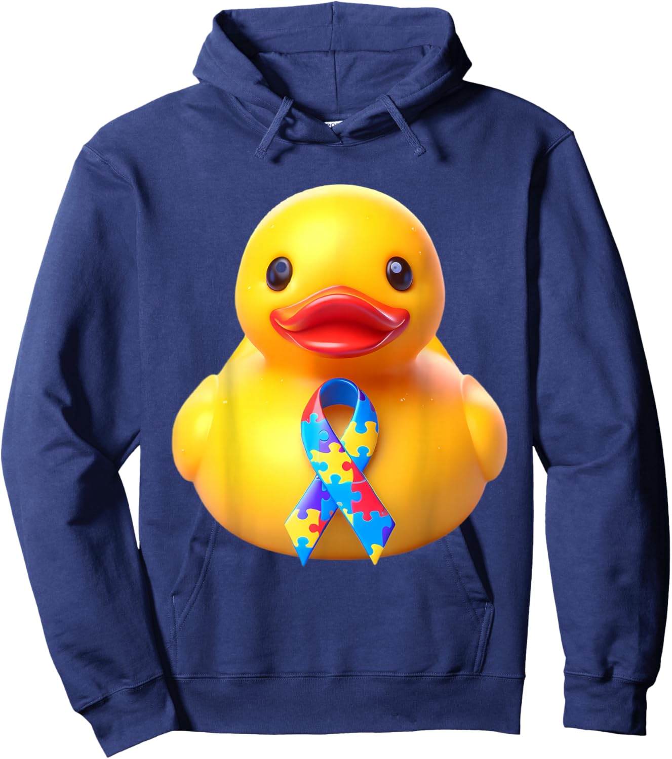 Autism Awareness Rubber Duck Yellow Red Blue Ducky Ribbon Hoodie - Hoodie | Navy