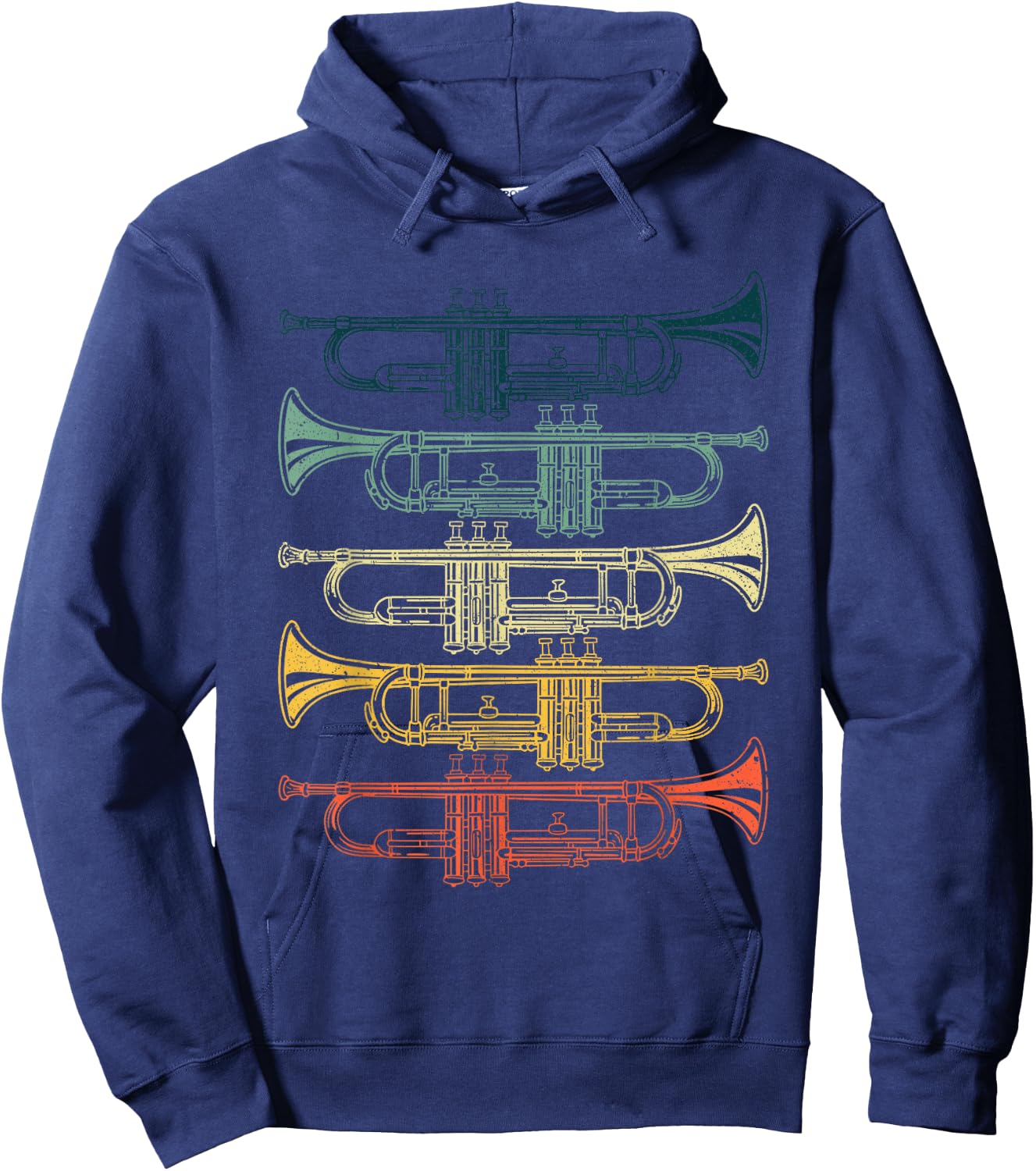 Trumpet Gift Trumpet Player Accessories & Stuff -Adults & Kids Black Cotton Small Retro Jazz Music Hoodie - Hoodie | Navy