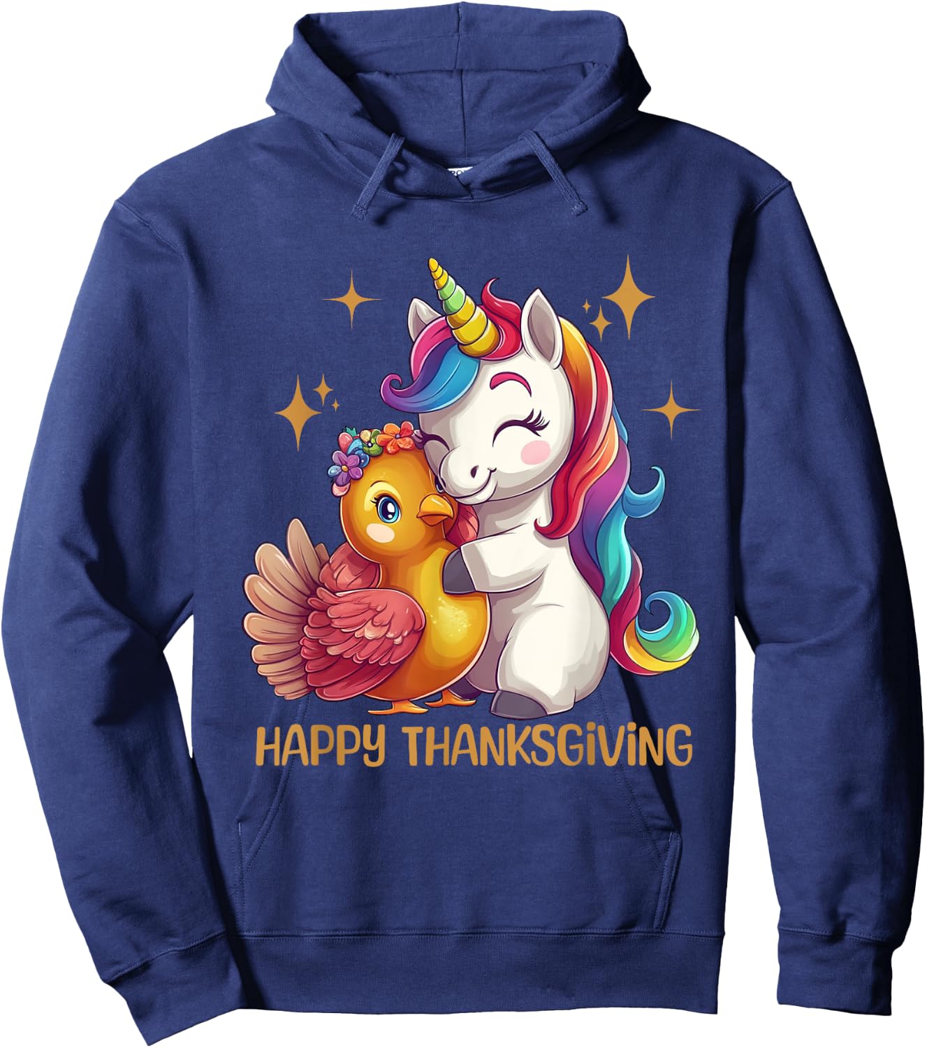Happy Thanksgiving Shirt Girls Fall Unicorn Hugging Turkey Hoodie - Hoodie | Navy