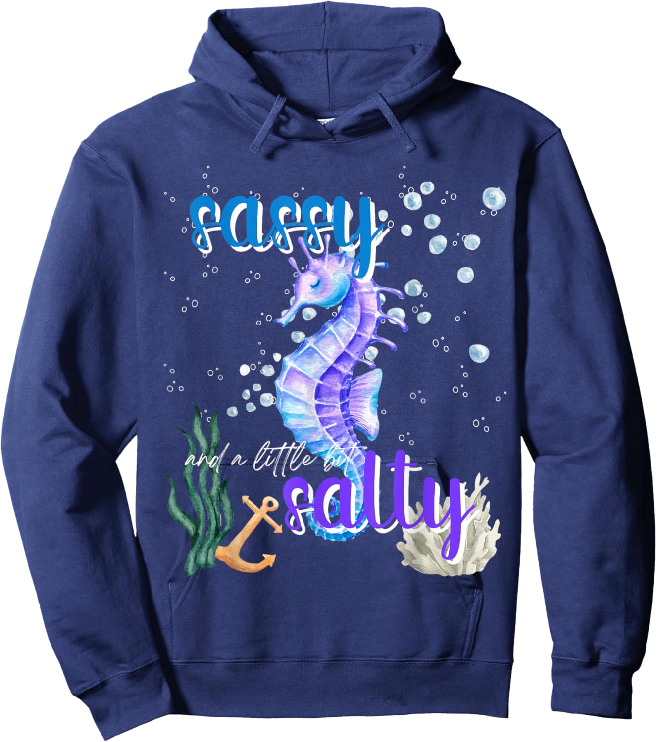 Purple Sea Horse Sassy & Salty Attitude Sweet Southern Prep Hoodie - Hoodie | Navy