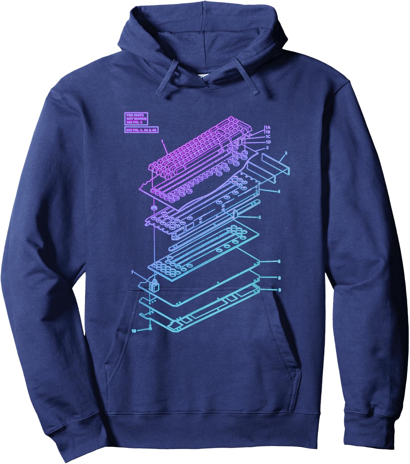All Things Geek by MCMA Mechanical Keyboard Patent Drawing Graphic Design Art Hoodie - Hoodie | Navy
